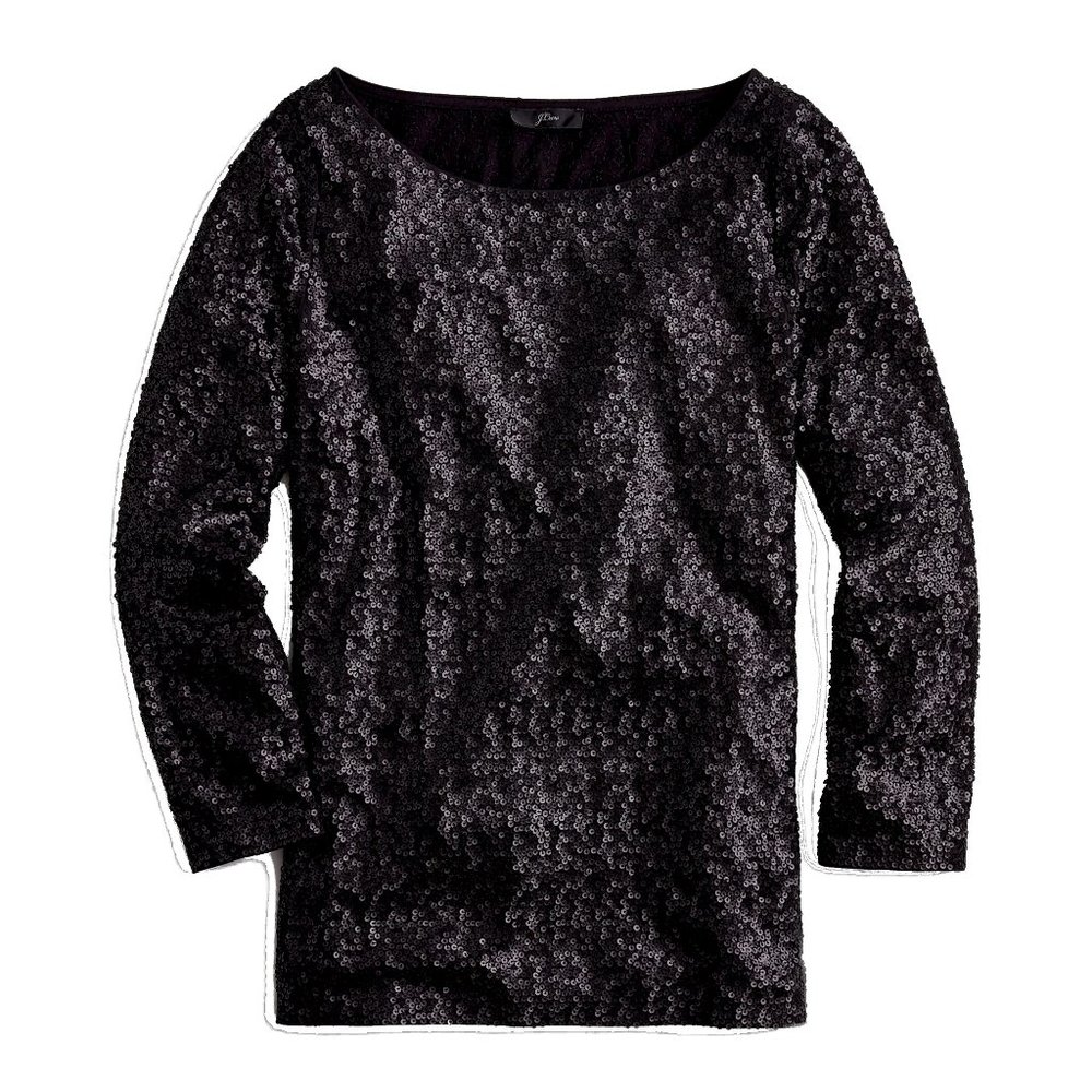 NWT Womens Size XXS J. Crew Black Sequined Three-Quarter Sleeve Boatneck Top